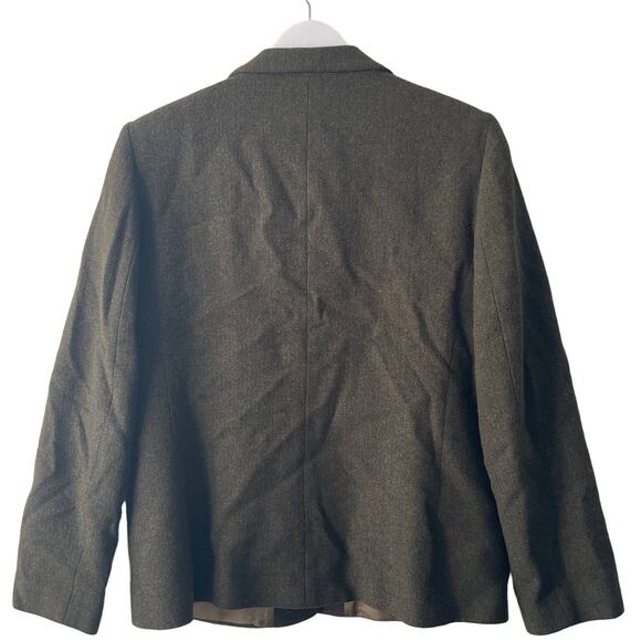 L.L. Bean Olive Green 3 Buttons Herringbone Pattern L/S Blazer Jacket - Size12 - Picture 2 of 7